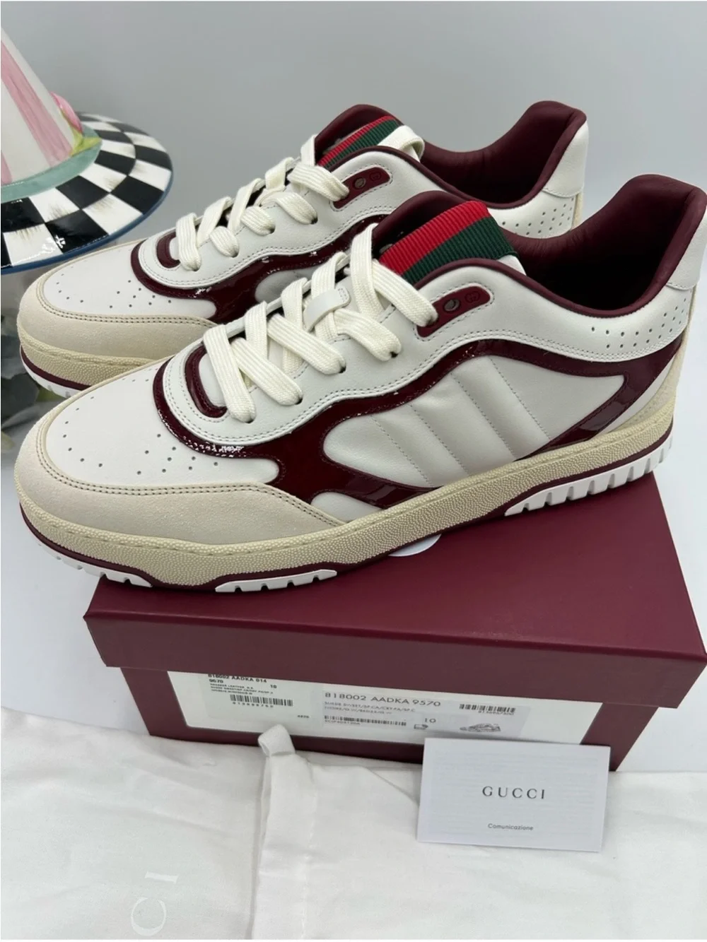 Men’s Gucci re-Webb leather sneakers with red accents size 10 fits 10.5 US